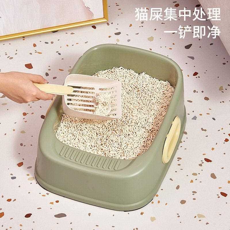 新款直销猫砂盆超大号耳提手方形猫厕所高包边猫屎盆居家风猫砂盆