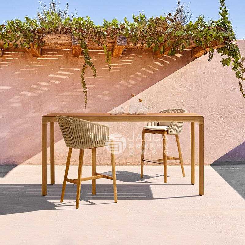 新款直销户外藤编实木桌椅别墅庭院花园酒店阳台 餐桌椅 吧台吧椅