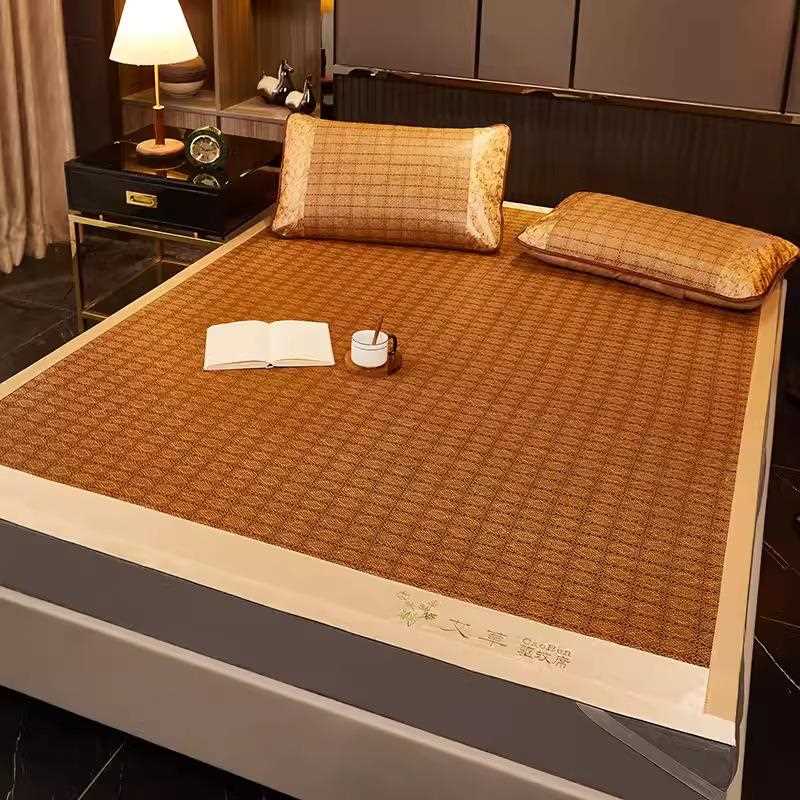 新款直销艾草凉席藤席三件套双人床可折叠学生宿舍空调席子冰丝席