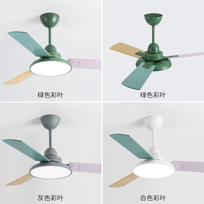 新款直销大风力电风扇灯静音变频儿童房彩色木叶电扇灯家用卧室简