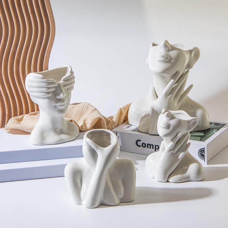 新款直销ins北欧风人物艺术陶瓷花瓶摆件工艺品跨境简约人脸客厅,橡塑材料及制品,工业陶瓷,淘宝优惠券,粉丝福利购,淘宝优惠卷