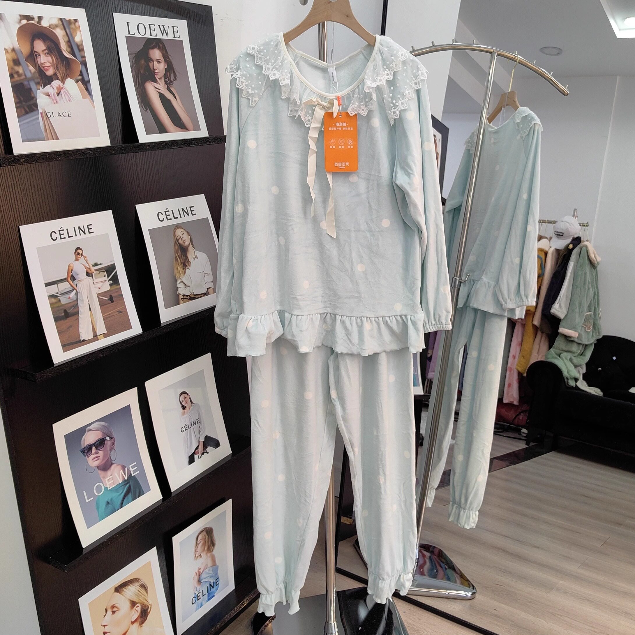 女海岛绒海冰蓝睡衣套装家居服