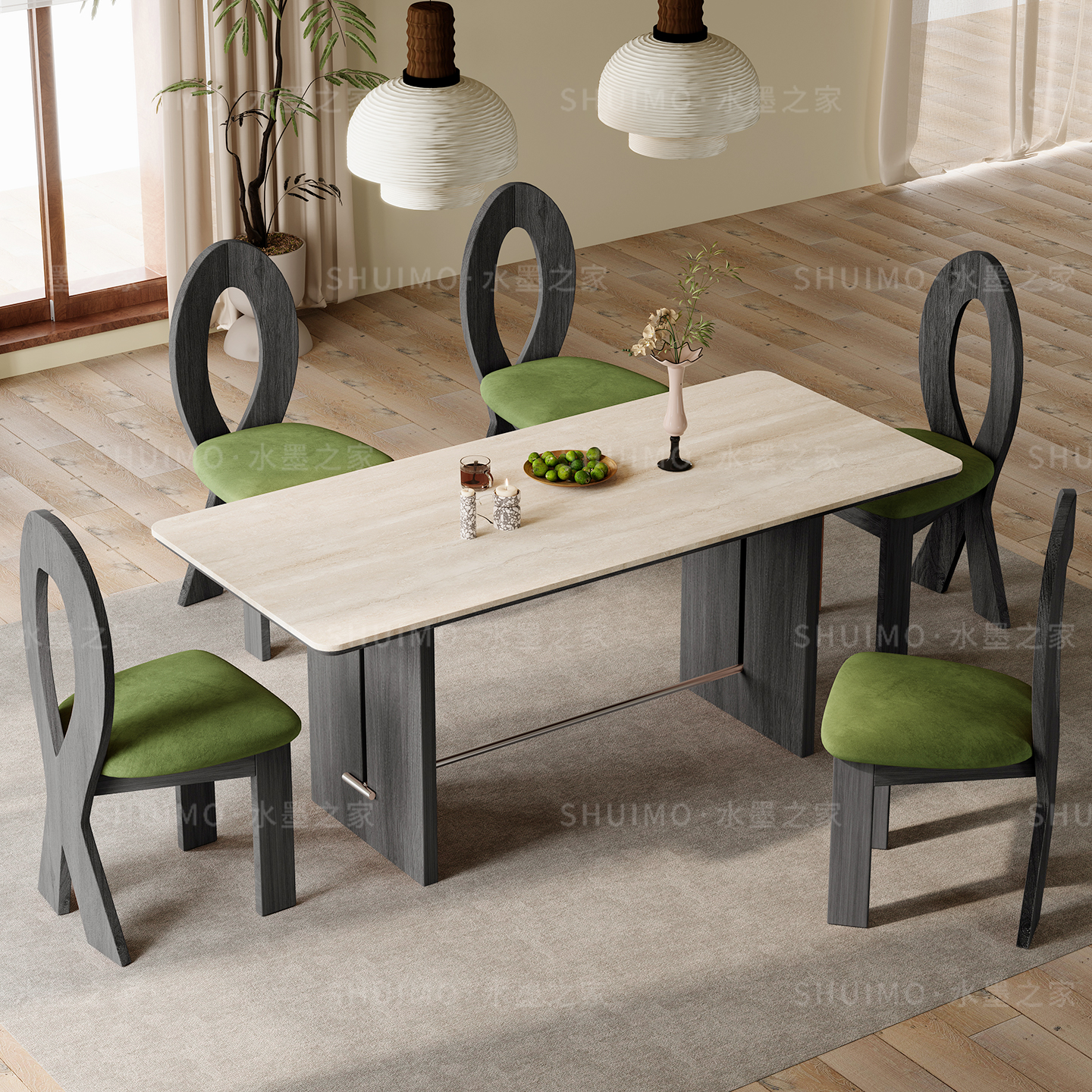 水墨之家德利丰岩板白蜡木餐桌