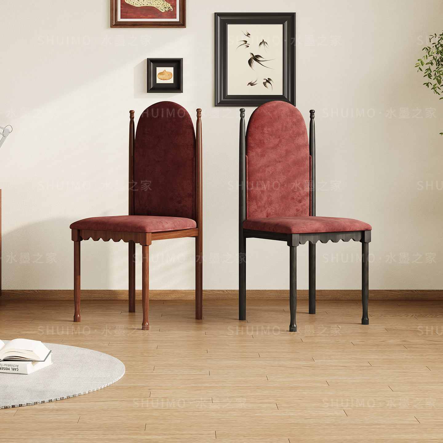 法式复中古风椅子家用全实木小米椅餐椅设计师椅子小户型高靠背椅