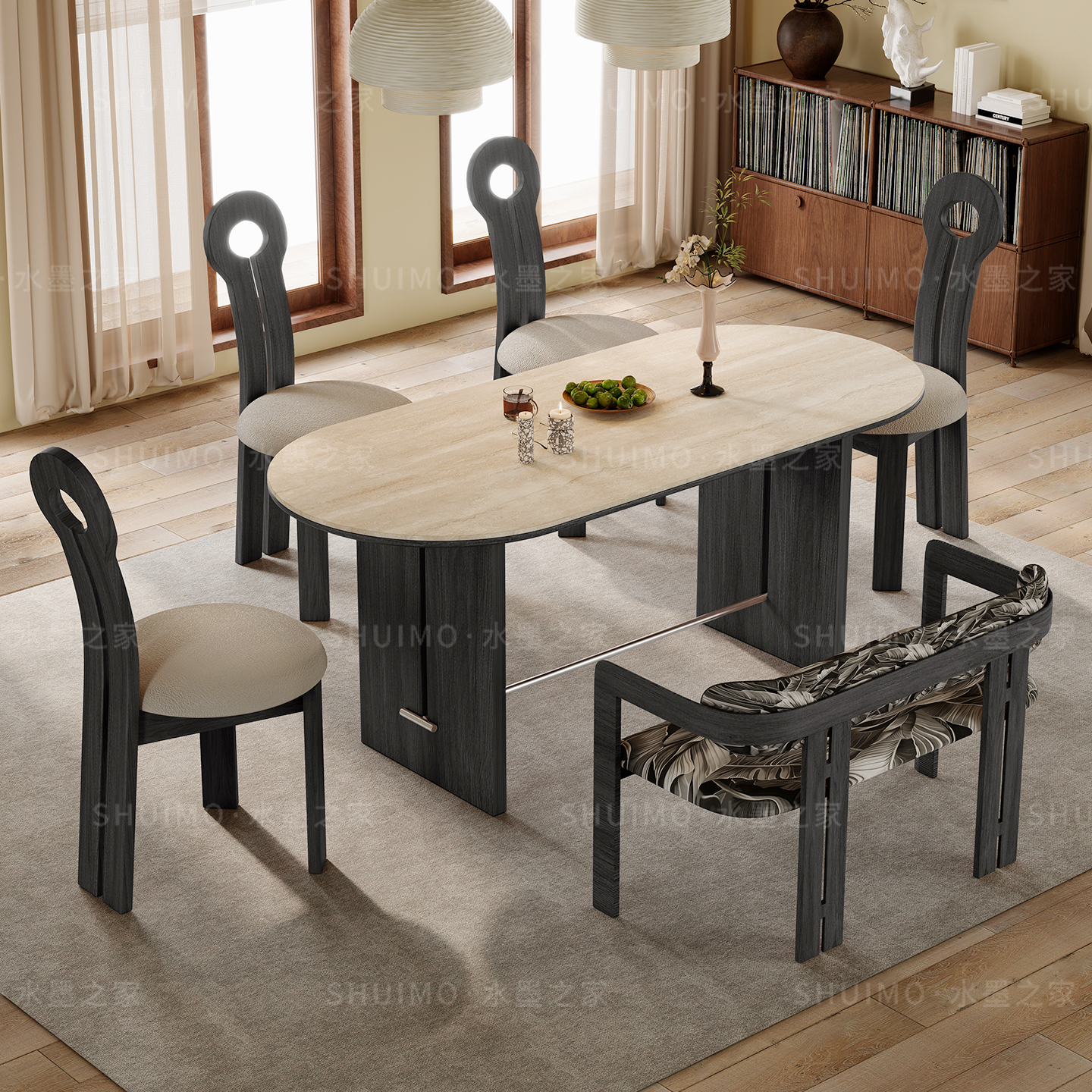 水墨之家德利丰岩板白蜡木餐桌