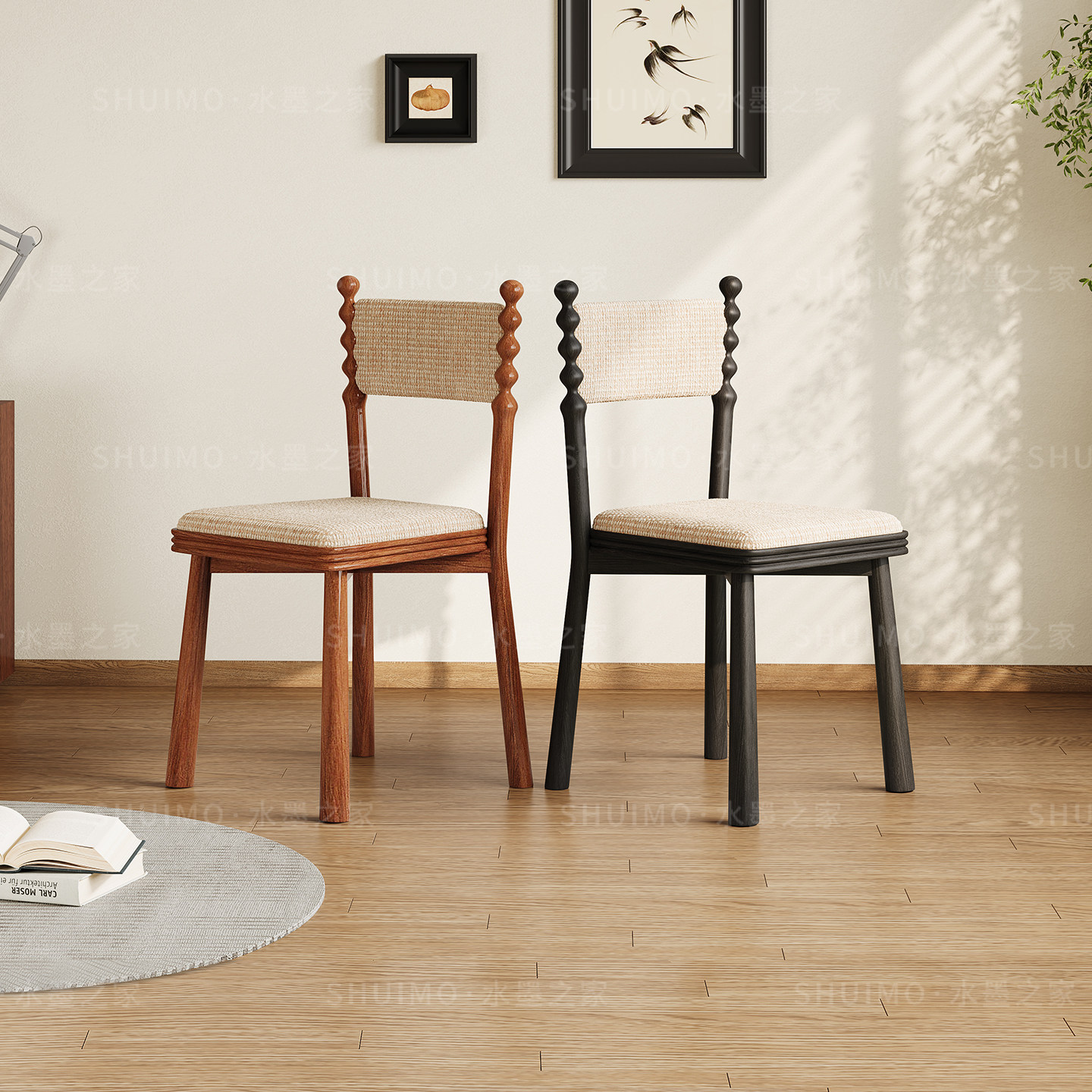 法式复中古风椅子家用全实木霍斯椅餐椅设计师椅子小户型高靠背椅