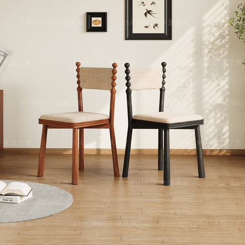 法式复中古风椅子家用全实木霍斯椅餐椅设计师椅子小户型高靠背椅