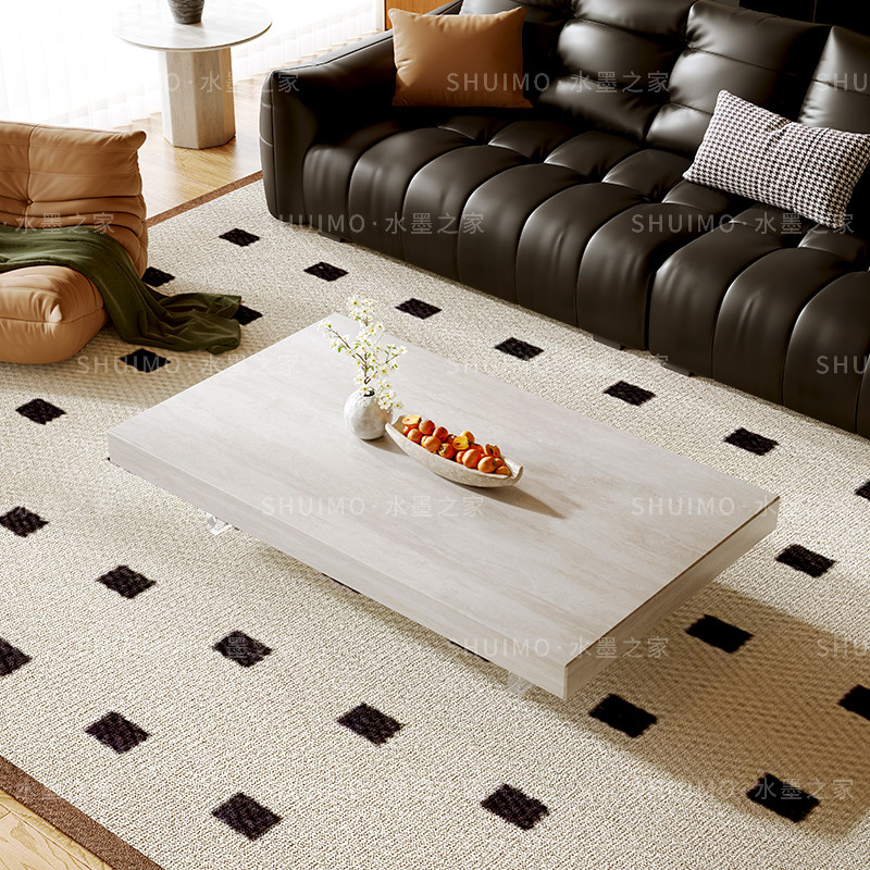 德利丰客厅洞石岩板茶几居家用设计师亚克力悬浮小户型长方形茶几