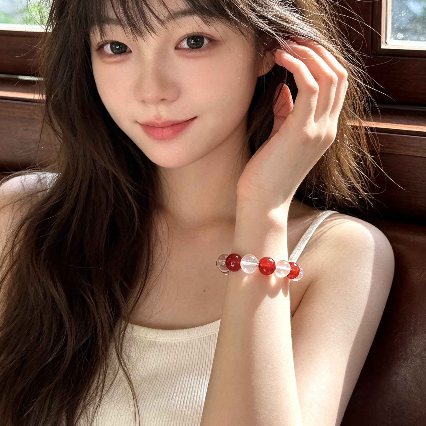 天然白水晶红玛瑙手链女ins风轻奢高级感本命年转运招财旺桃花