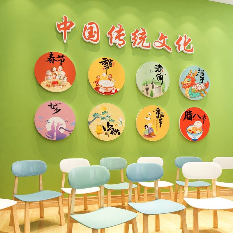 中国传统节日文化主题墙贴纸壁画班级教室布置幼儿园墙面装饰环创