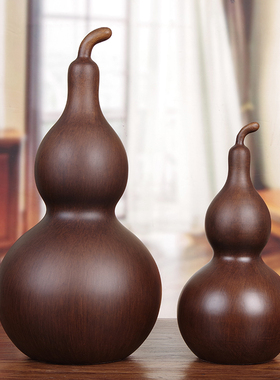 大号葫芦摆件实木雕招财胡芦工艺礼品摆饰 中式客厅玄关电视柜酒