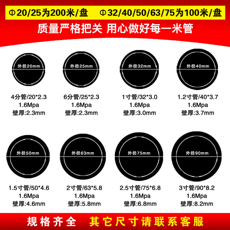 4分20pe水管自来水饮用6分25黑色塑料硬管热熔给水管接头配件国标