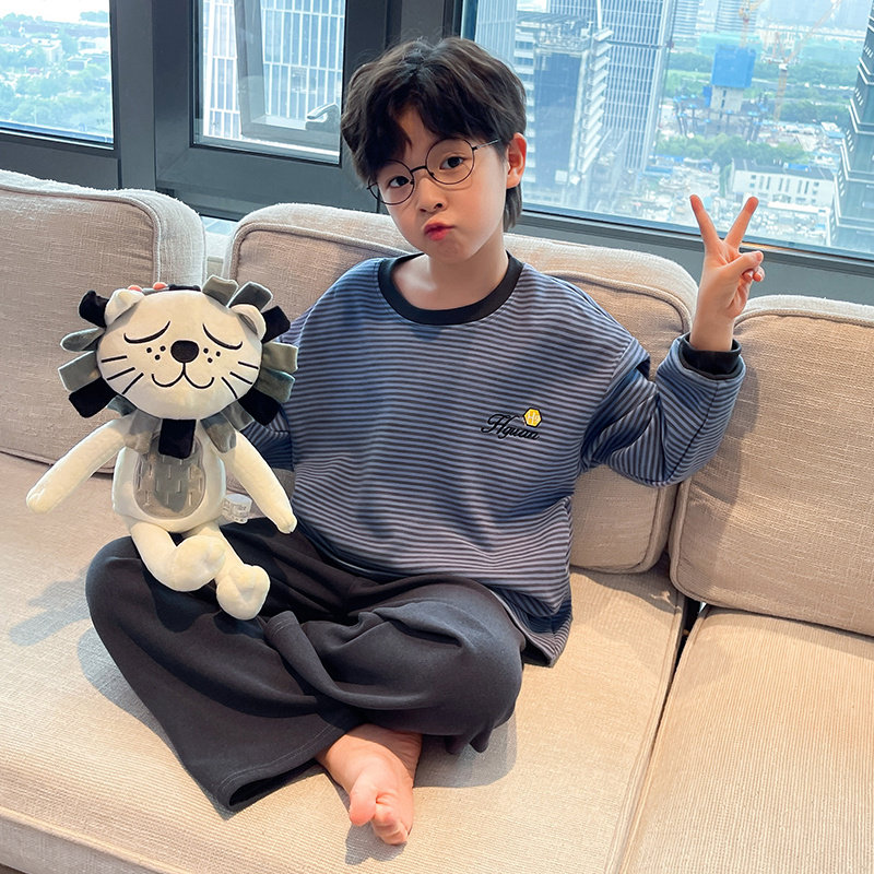 儿童装男童睡衣秋衣秋裤套装2024新款大童家居服德绒冬款纯棉内衣