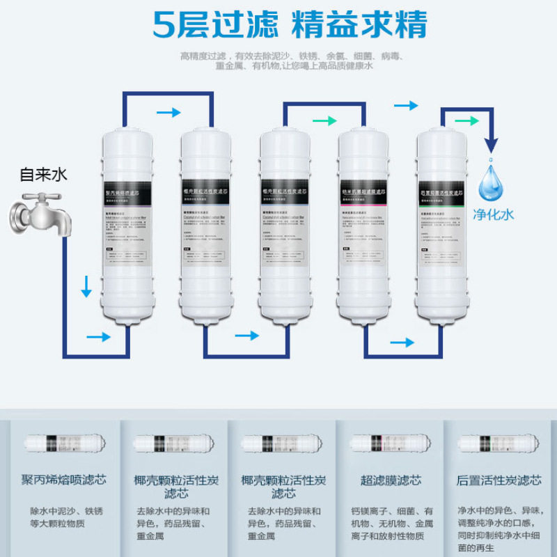 直饮五级净水器家用直饮厨房自来水过滤器五级超滤母婴净水机包邮
