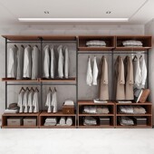 步入式 衣帽间架子卧室落地铁艺金属挂衣架置物架实木 衣柜架开放式