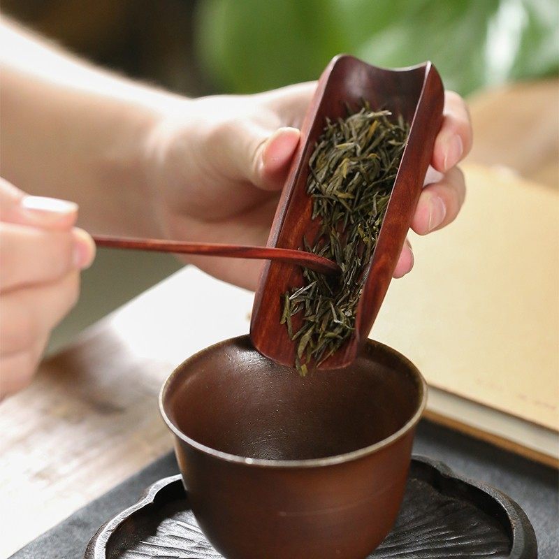 手工挖制血檀木实木赏茶荷禅意茶则套装禅意茶铲茶勺六君子茶配件