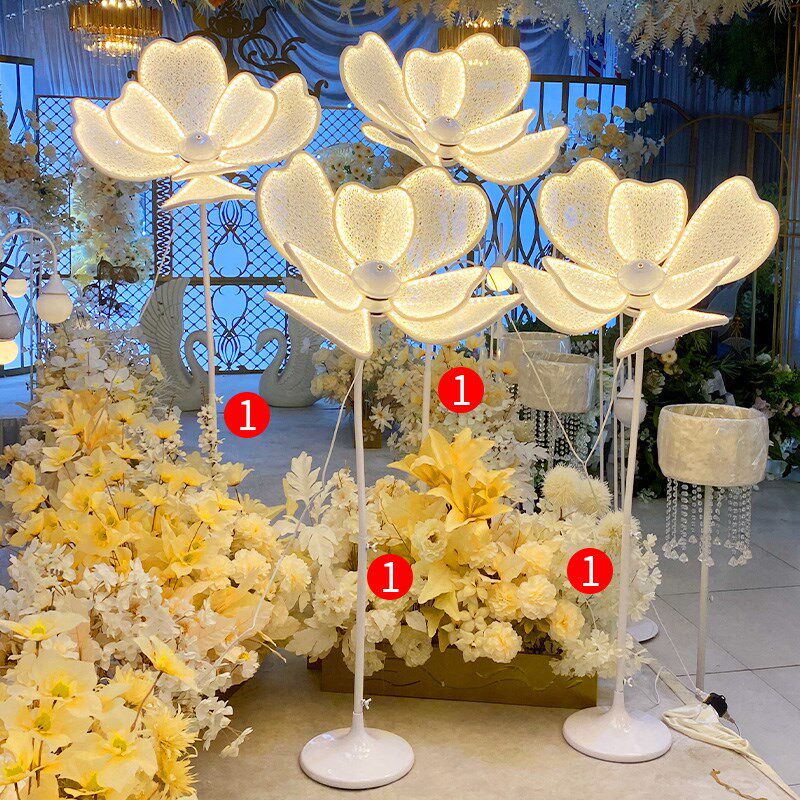 婚庆道具花瓣荷花灯铁艺蕾丝发光牡丹花路引灯婚礼舞台布置装饰