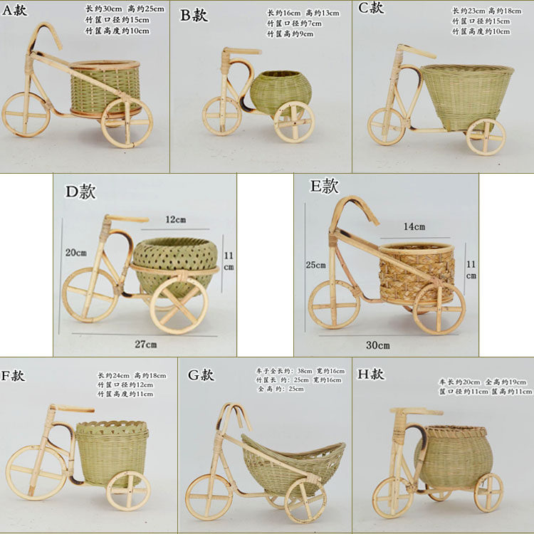 藤编迷你三轮车竹编筐竹编单车竹篓手工艺装饰摆设餐厅菜盘包邮