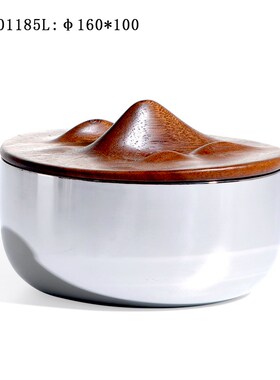 新中式圆形金属收纳罐储物盒子实木盖子客厅茶几电视柜装饰品摆件