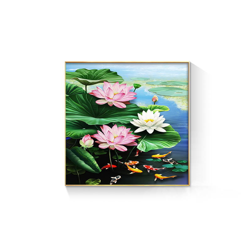 网红荷花鲤鱼图化妆室防水挂画免打孔高端浴室装饰画免钉厕所酒店图片