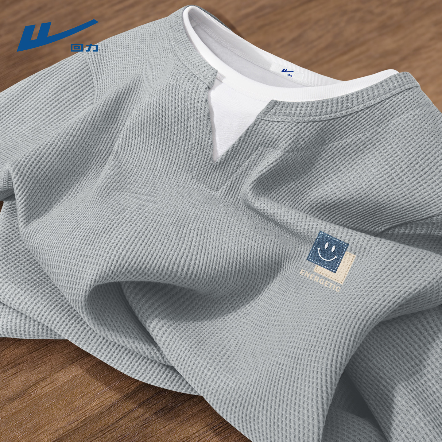 回力男士长袖t恤美式春季衣服男款假两件高级感打底衫2026新款男C