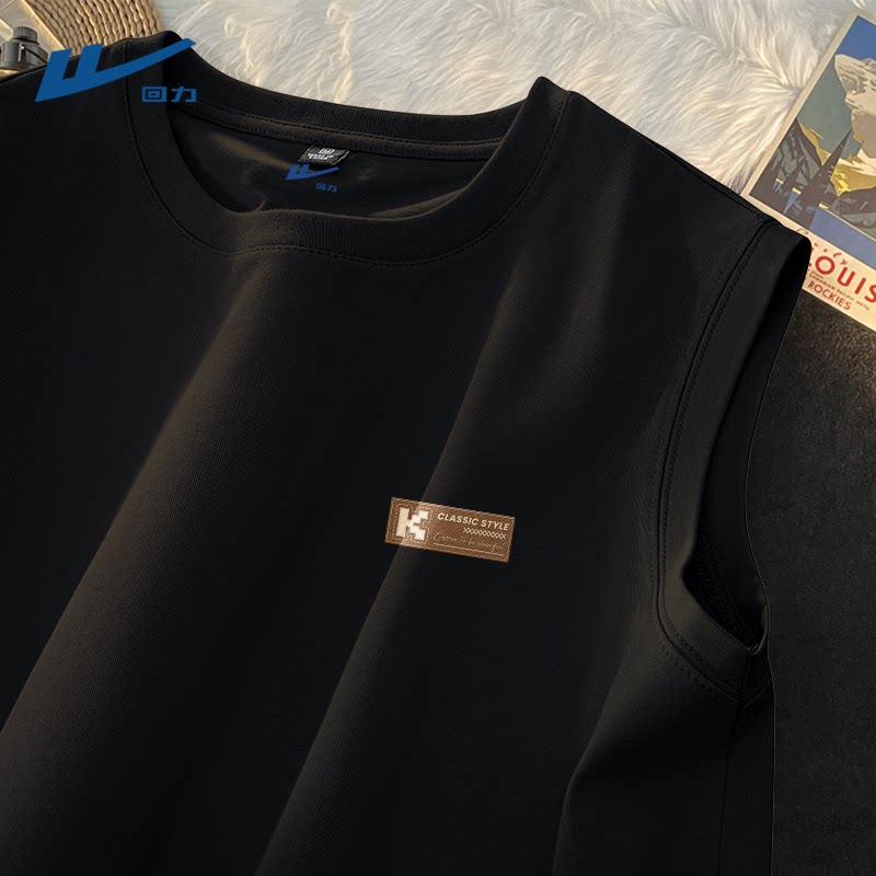 回力男士健身背心黑色纯棉休闲坎肩男生夏季美式潮流无袖t恤男款D