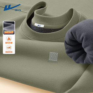 回力加绒卫衣男款圆领无帽保暖男生衣服时尚百搭休闲男士上衣冬C