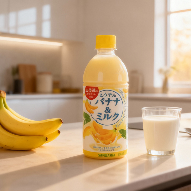 日本进口SANGARIA三佳利香蕉牛奶哈密瓜草莓汁含乳果汁饮料500ml