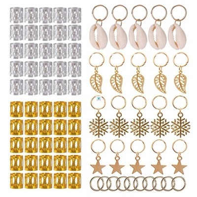 80/90/100pcs Metal African Hair Rings Beads Cuffs Tubes Char