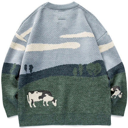 2021 Men Cows Vintage Winter Warm Daily Knitwear Pullover Ma