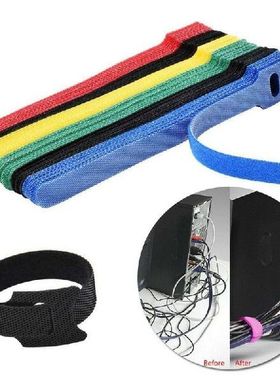 50Pcs Reusable Black Cable Cord Nylon Strap Hook Loop Ties