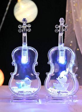 闪光小提琴摆件动物卡通飘雪花油滴沙漏创意家居办公礼品生日礼物