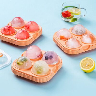 极速3D Round Ice Ball Making Stencil With Lid 4-grid