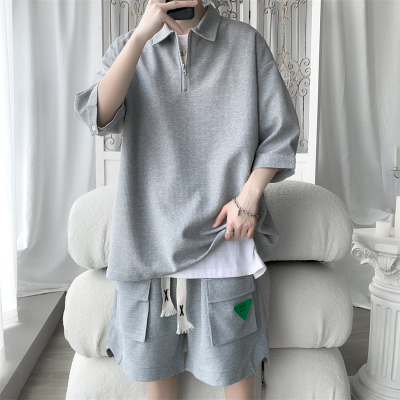 Plus Size 5XL-M Fashion Waffle Loose Casual Mens Sets Simpl