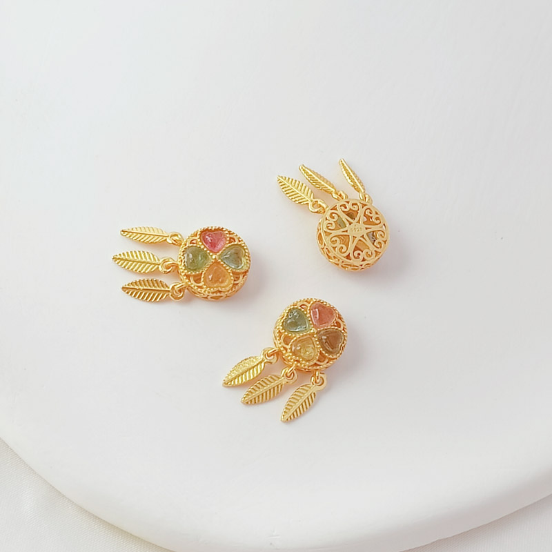 强保色S925银镀沙金镶嵌天然碧玉南红翡翠隔珠手工DIY手链散珠配