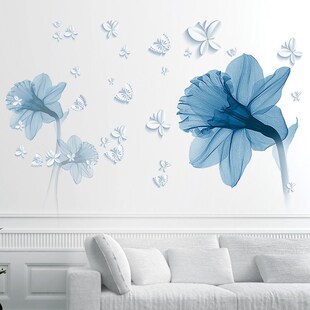 极速85*120cm Blue Flowers Wall Stickers on the Wall Living r