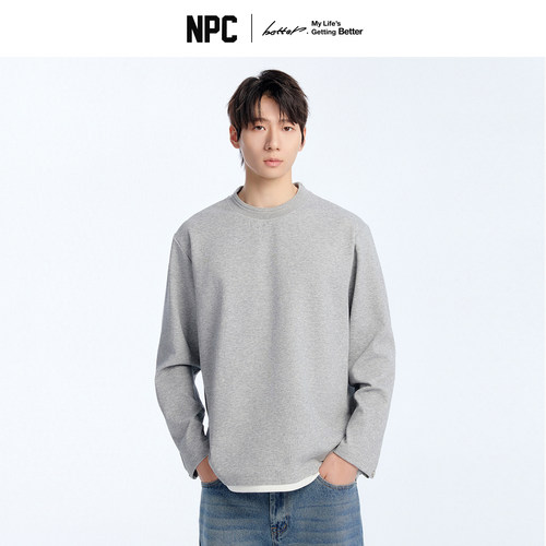 NPC潮牌棉混纺假二件长袖T恤提花罗纹仿宝石秋官方正品假一赔十