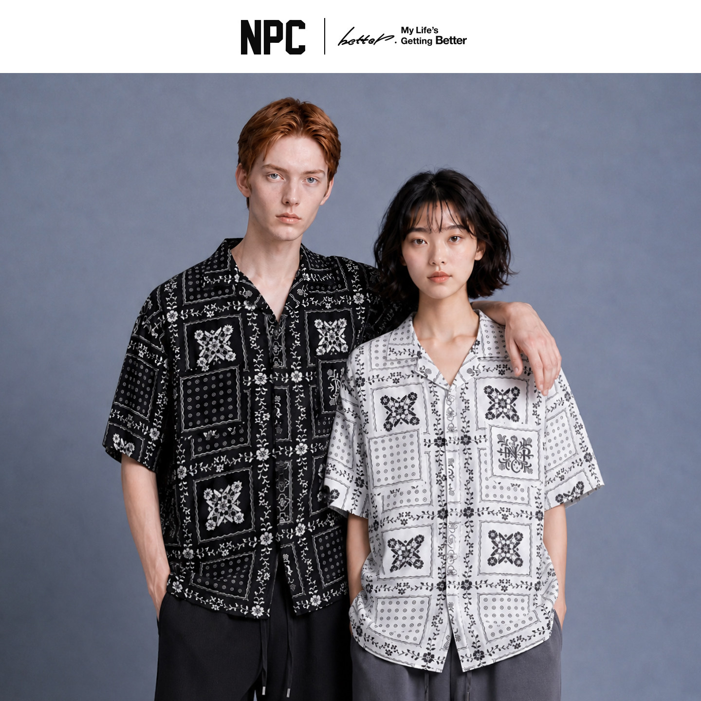 NPC潮牌宽松短袖衬衫印花开衫舒适亲肤夏情侣款官方正品假一赔十图片