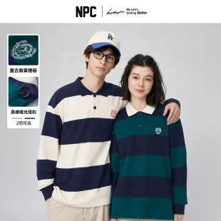 NPC潮牌刺绣条纹长袖POLO领卫衣男复古学院风秋官方假一赔十