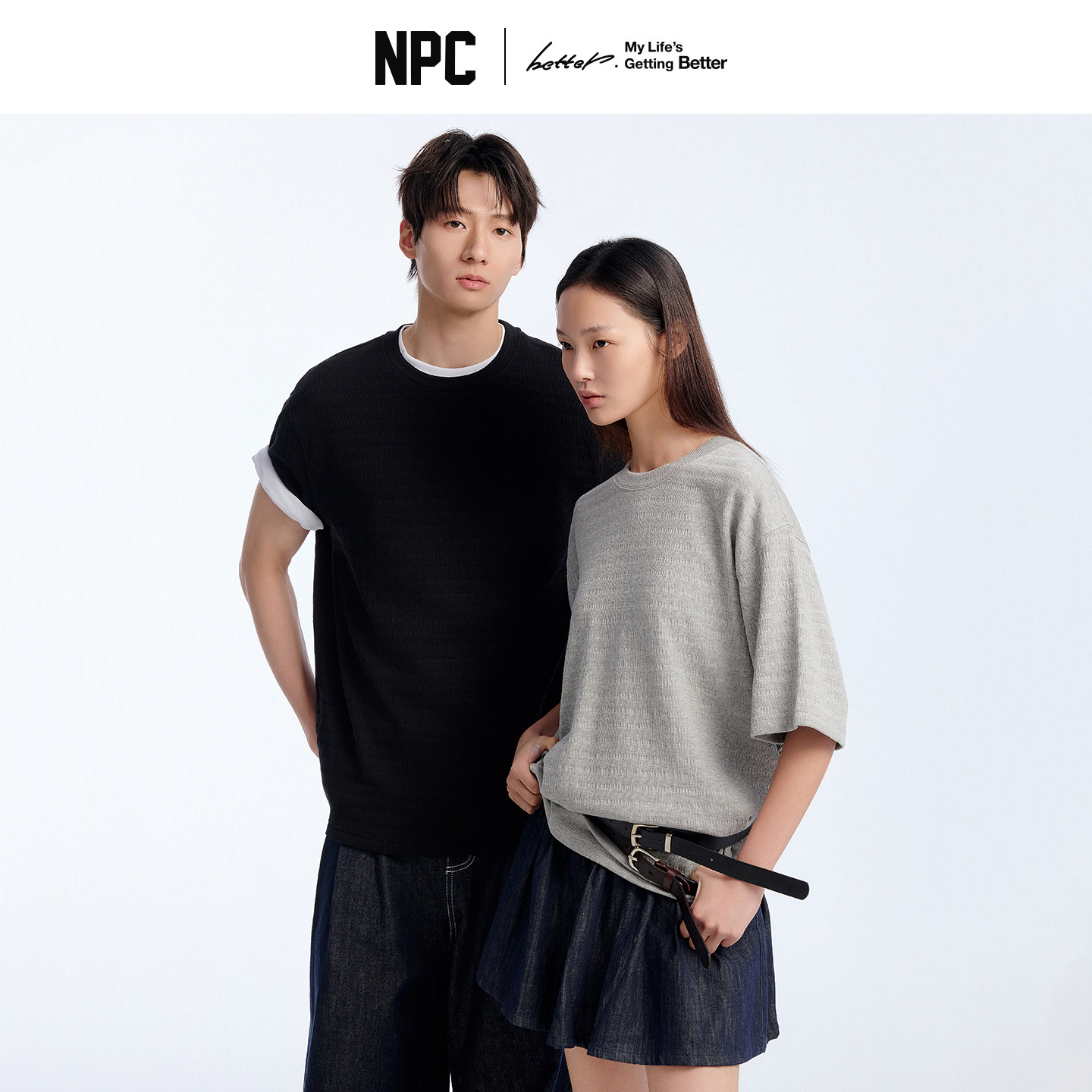 NPC潮牌棉混纺肌理感短袖T恤圆领泡泡纱显瘦春官方正品假一赔十