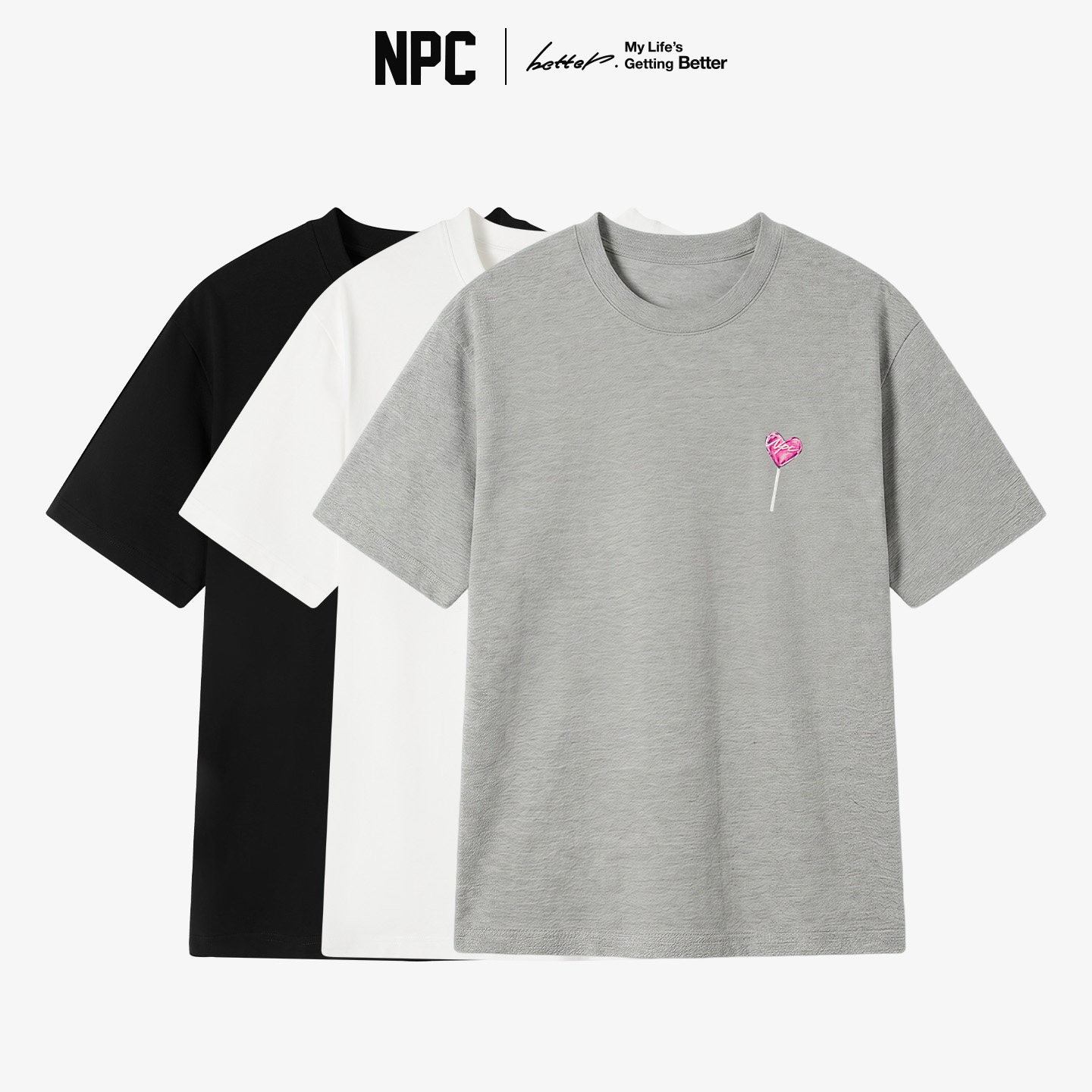 NPC潮牌滴胶爱心棒棒糖短袖T恤圆领情侣款夏季官方正品假一赔十