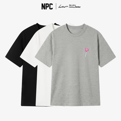 NPC潮牌滴胶爱心棒棒糖短袖T恤圆领情侣款夏季官方正品假一赔十