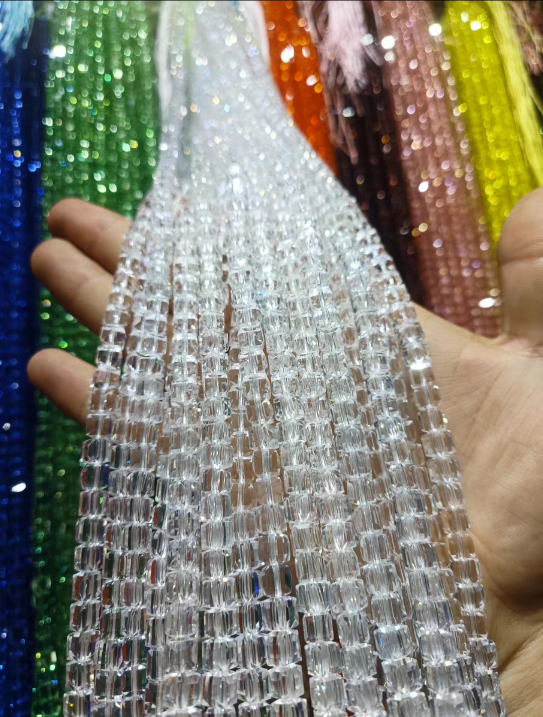 4-8mm天然水晶切面方糖散珠半成品DIY手链项链配珠手串串珠配件