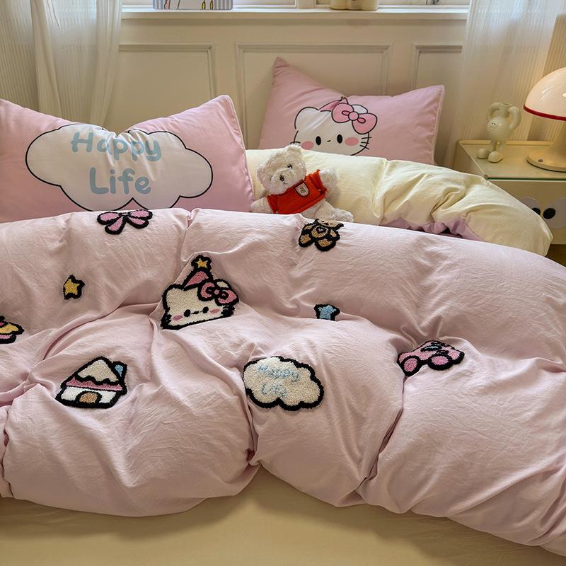 卡通床洗棉单四件套毛巾绣被罩025春季床上2用水品三件PJ水洗棉套