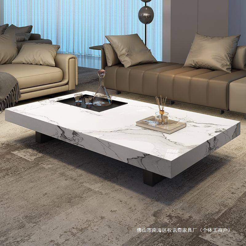 现代型公简约VJO户客厅家用办室长方形意式极小简岩板茶几电视柜