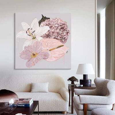 玄奶油风莫兰迪色系理感客厅饰画现代简约装花卉关过道XNJ走廊挂