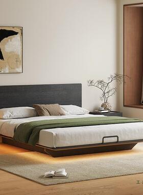 黑色无床头木储物床小户型主卧LSH齐边高双箱人靠床现代简约实无