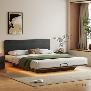 黑色无床头木储物床小户型主卧LSH齐边高双箱人靠床现代简约实无