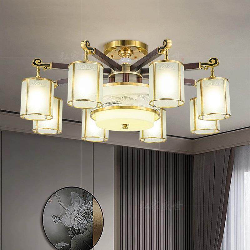 新中式下全505铜吊灯225楼新款0别墅复式客厅灯朝大气中国风餐厅