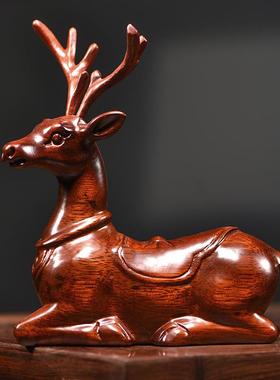 手花梨木雕小鹿实木雕刻工艺品家居办公室桌厅面客电视柜装饰t167